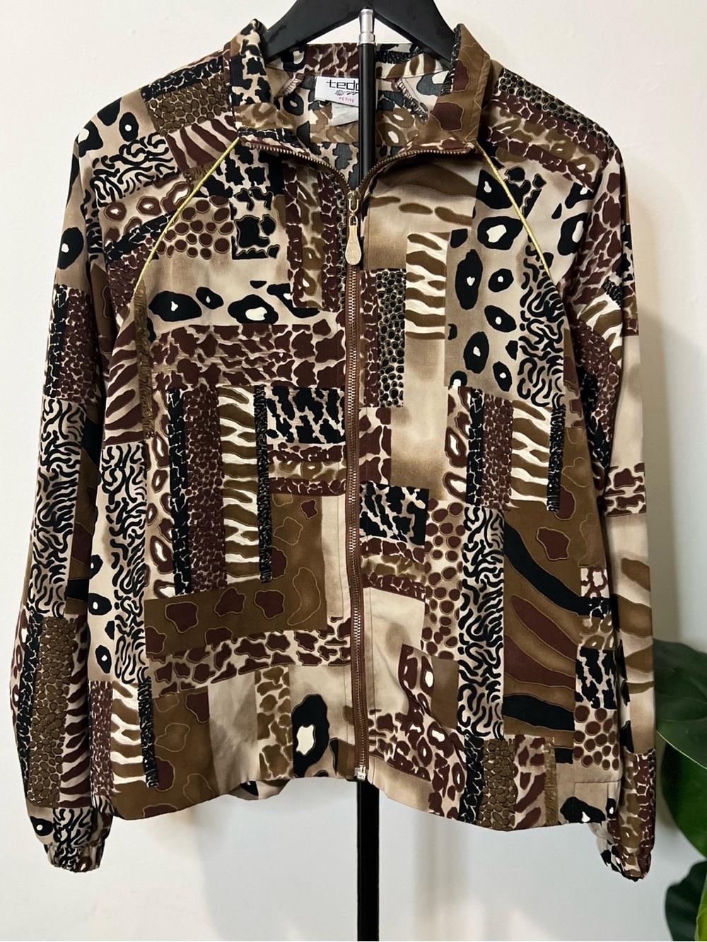 Teddi Petite Vintage Animal Print Patchwork Zip Jacket PL Y2K